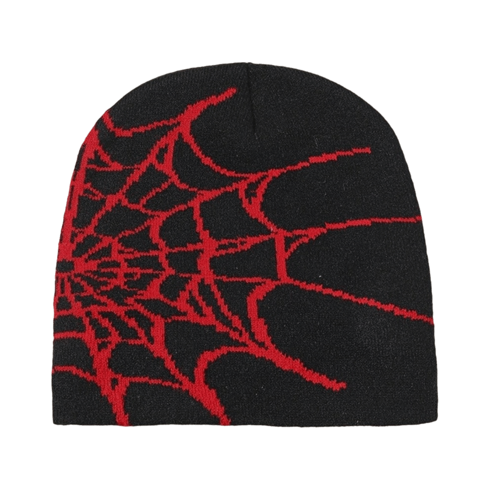 Beanie Cuffed Knit - Topi Beanie Motif Jaring Laba-laba Y2K,