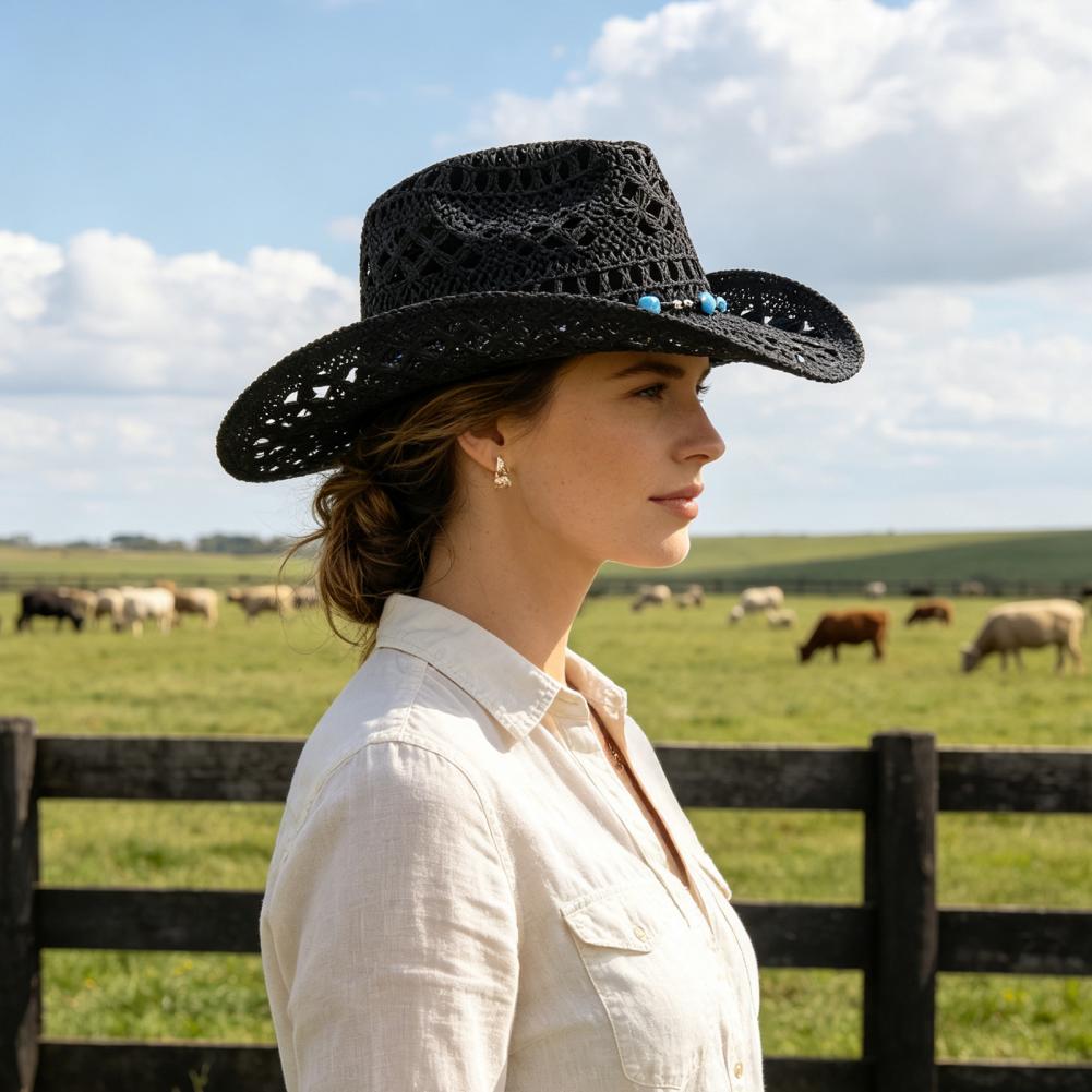 Topi Koboi Bertepi Lebar Gaya  - Cowboy Hat Straw ulasan dan harga